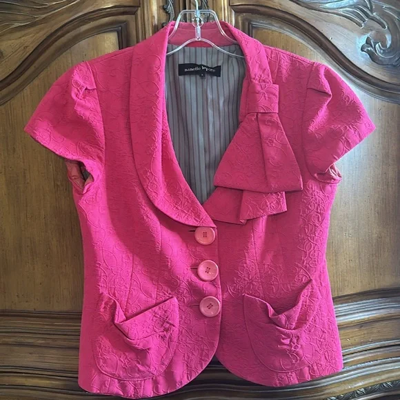 Nanette Lepore Fuchsia Short Cap Sleeve Blazer Vintage Beautiful detail Size 6 - Picture 3 of 11